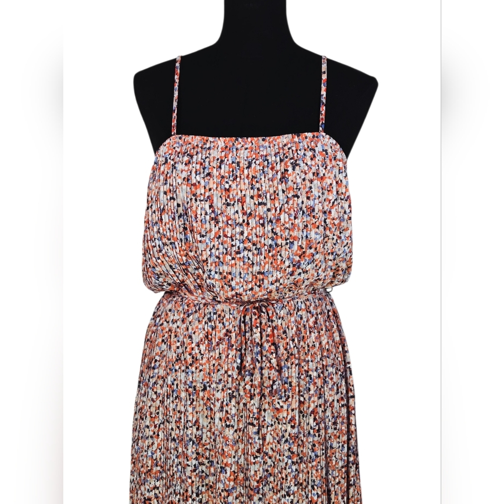 Anthropologie Pinch Pleated Midi Dress Medium Multicolor Elastic Waist - Picture 3 of 13